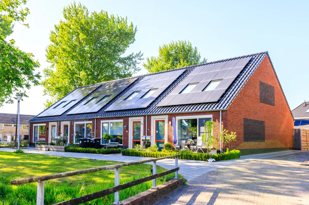 Modern homes with rooftop solar panels