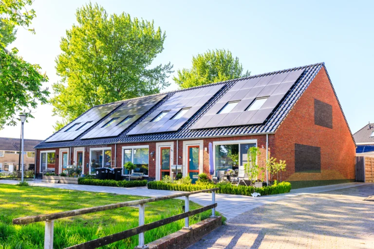 Modern homes with rooftop solar panels